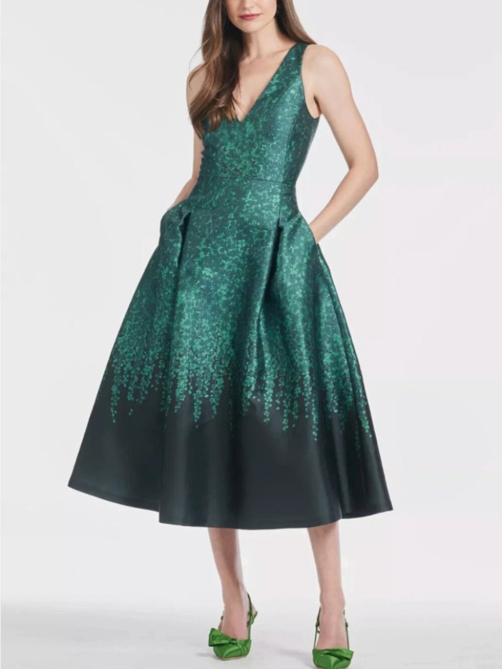 Sachin + Babi Anissa Emerald Wisteria Print Midi Dress- Size 10